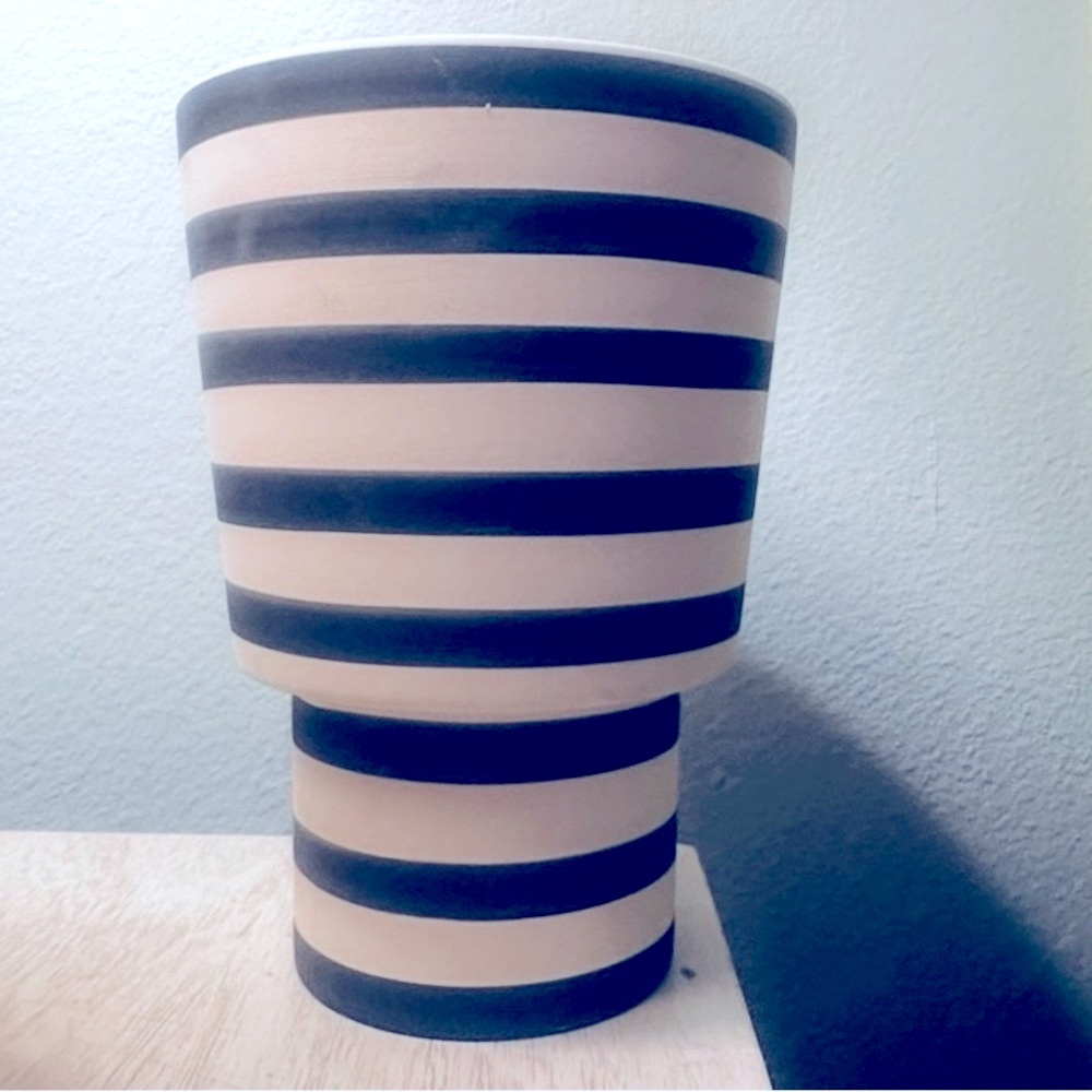 Stria Handcrafted Studio Pottery Vase | Planter Striped Contemporary Modern Gray